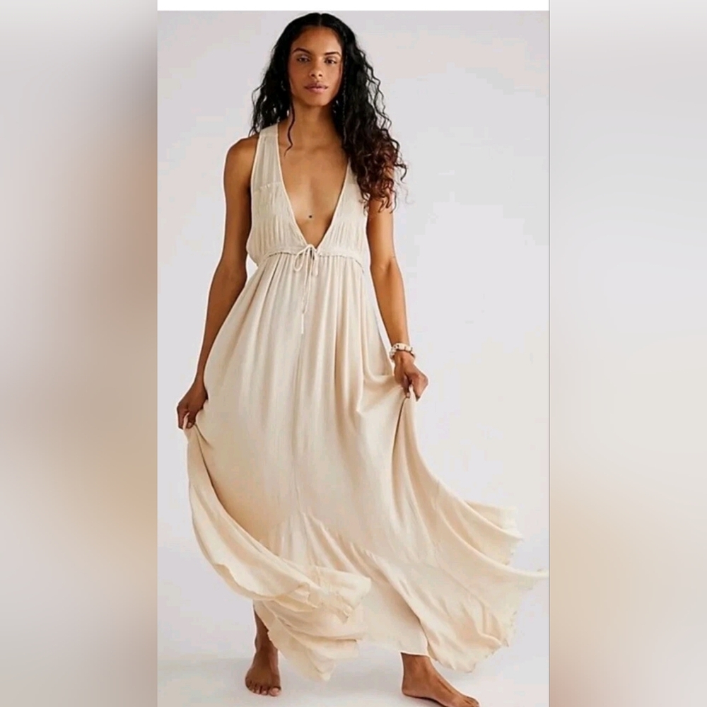 Free People Cream Backless Maxi Dress